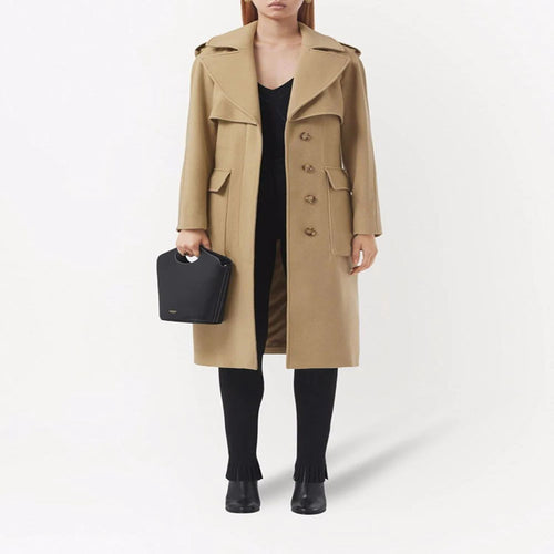 Damen Midilanger Wollmix-Longcoat mit doppelter Schulterpasse, Pattentaschen und dezenter Taillierung Echoarchiv