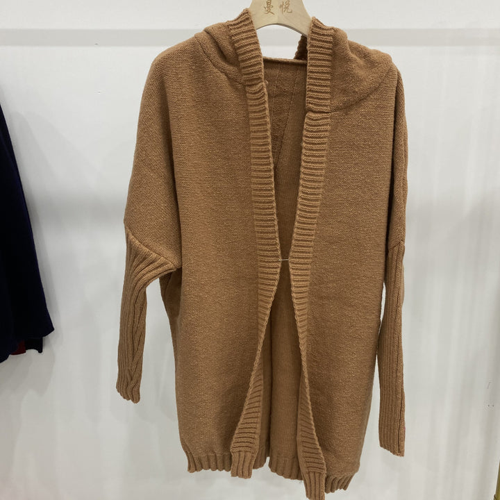 Damen Longline Kapuzen-Strickcardigan mit offener Front – Veloura