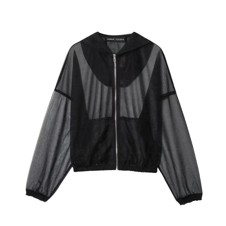 Damen Transparente Mesh-Trainingsjacke mit Kapuze, durchgehendem Reißverschluss und elastischem Saum Echo Archiv