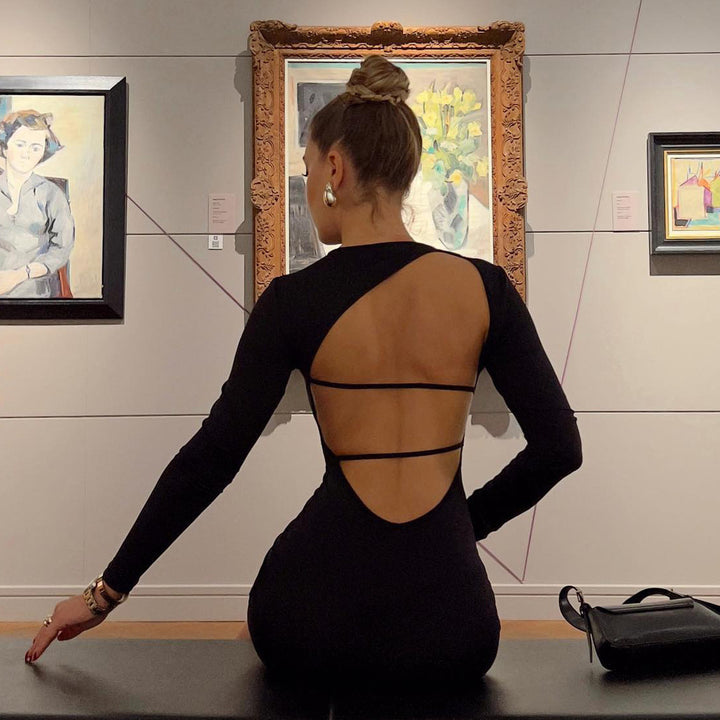 Damen figurbetontes Minikleid mit langen Ärmeln und schickem Rundhalsausschnitt Echo Archiv