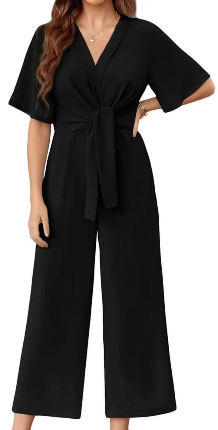 Damen Jumpsuit mit Taillenknoten und weitem Bein Echoarchiv