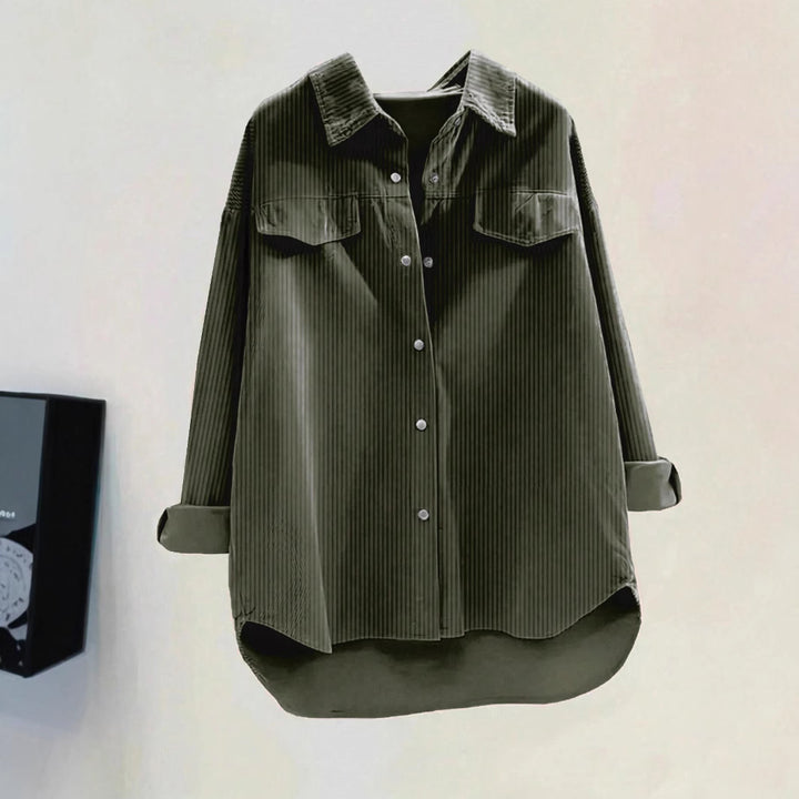 Damen Oversize-Cordhemd mit Brusttaschen & abgerundetem Saum – Avérine