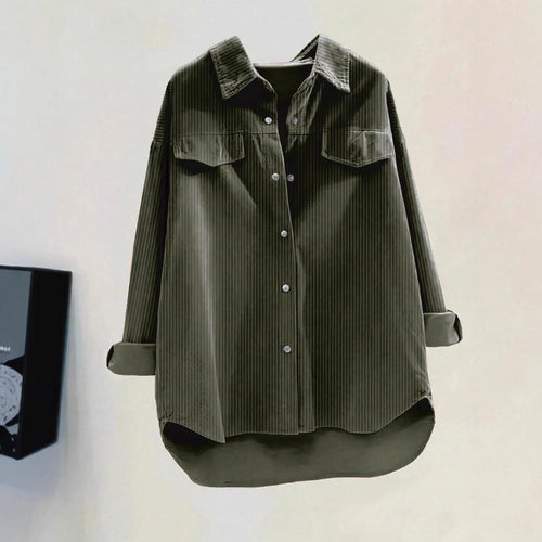 Damen Oversize-Cordhemd mit Brusttaschen & abgerundetem Saum – Avérine