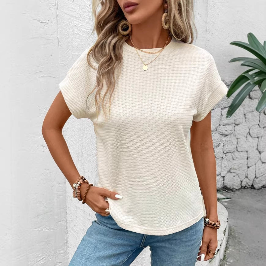 Damen lässiges Strukturshirt mit kurzen Ärmeln und bequemem Schnitt Echo Archiv