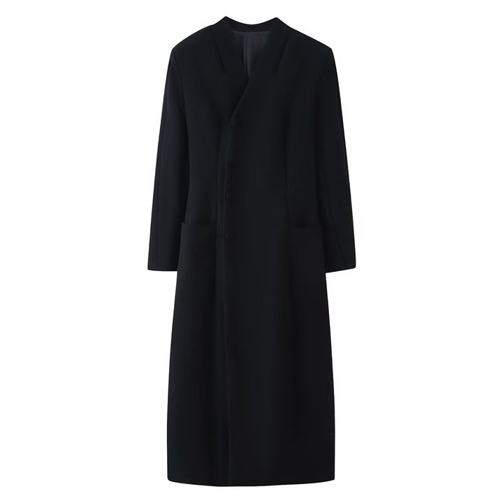 Damen Eleganter Wolloptik-Maximantel mit verdeckter Knopfleiste und aufgesetzten Taschen Echo Archiv