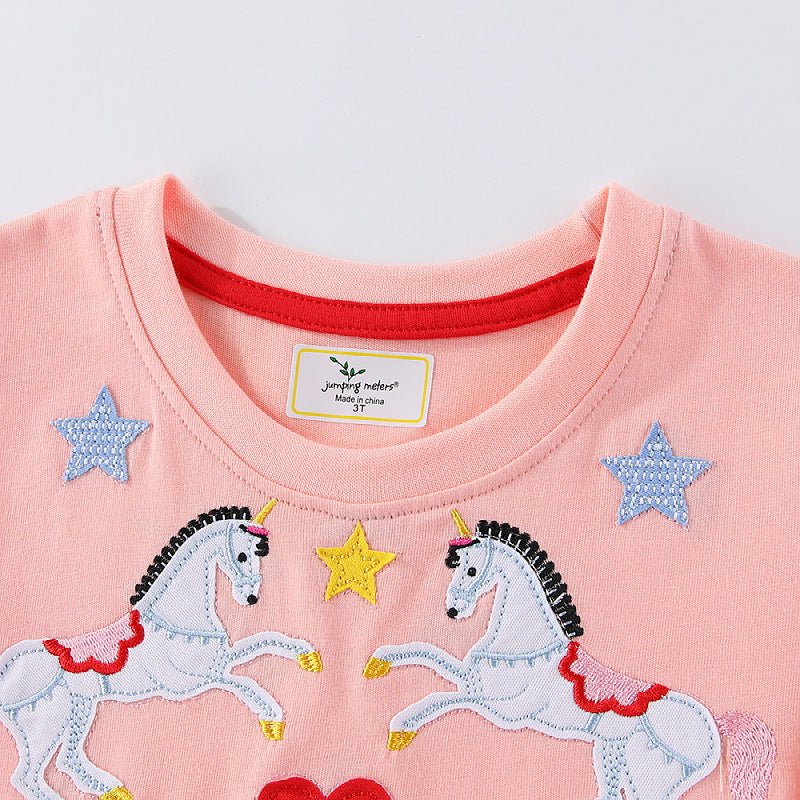 Mädchen Sommerkleid mit buntem Einhornmotiv und fröhlichen Applikationen Echo Archiv