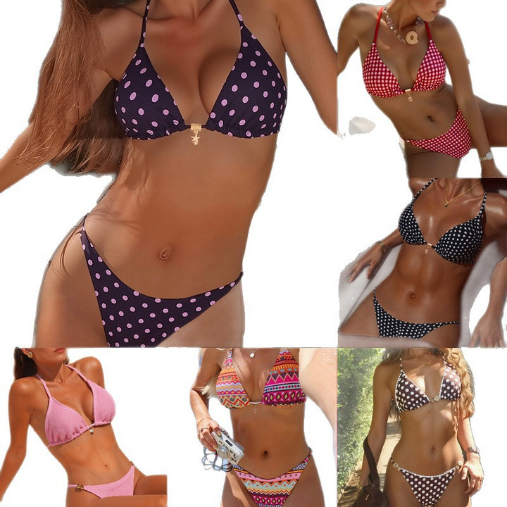 Damen Triangel-Bikini mit modischem Punktedesign und goldener Verschlussdetails Echo Archiv