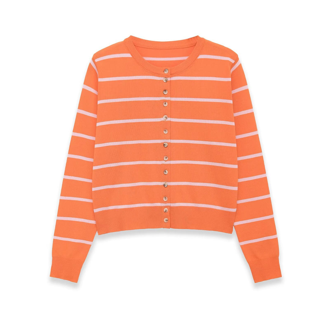 Damen Feinstrick-Cardigan kurz geschnitten mit Knopfleiste und Streifenmuster Echo Archiv