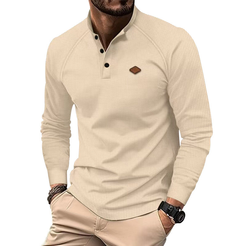 Herren Langarm-Henley-Shirt mit strukturierter Oberfläche und modischen Knopfdetails Echoarchiv