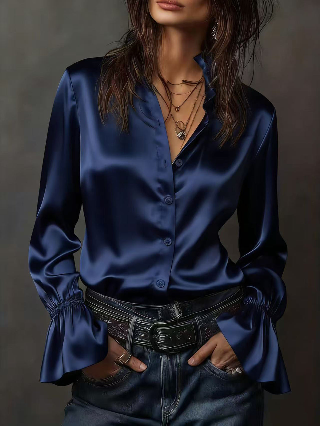 Damen Elegante Seidenbluse mit Raffungen an den Ärmeln Echo Archiv