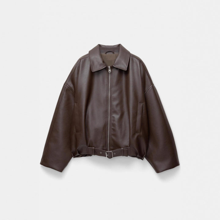 Damen Oversized Lederimitat-Blouson mit Taillengürtel Echo Archiv
