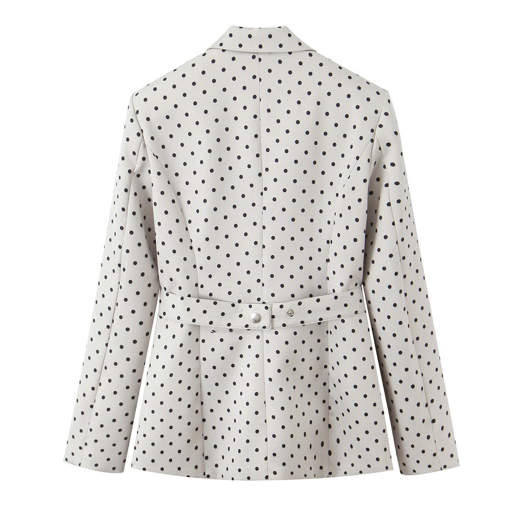 Damen Taillierter gepunkteter Blazer mit Bindegürtel und Reverskragen Echo Archiv