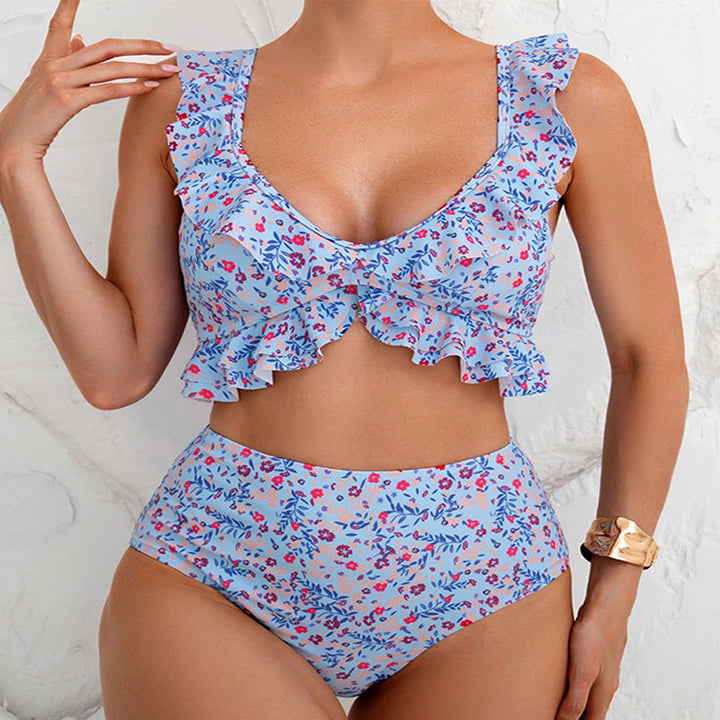 Damen Hochtailliertes Bikini-Set mit fröhlichem Rüschendetail Echo Archiv