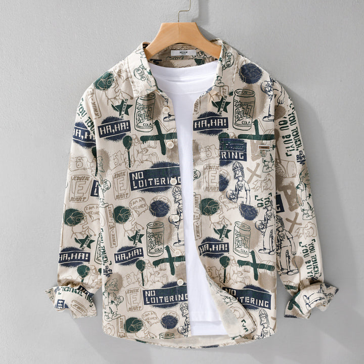 Herren Künstlerisches Grafik-Overshirt im Relaxed-Layering mit Allover-Sketchprint und Soft‑Touch‑Baumwollmix Echoarchiv