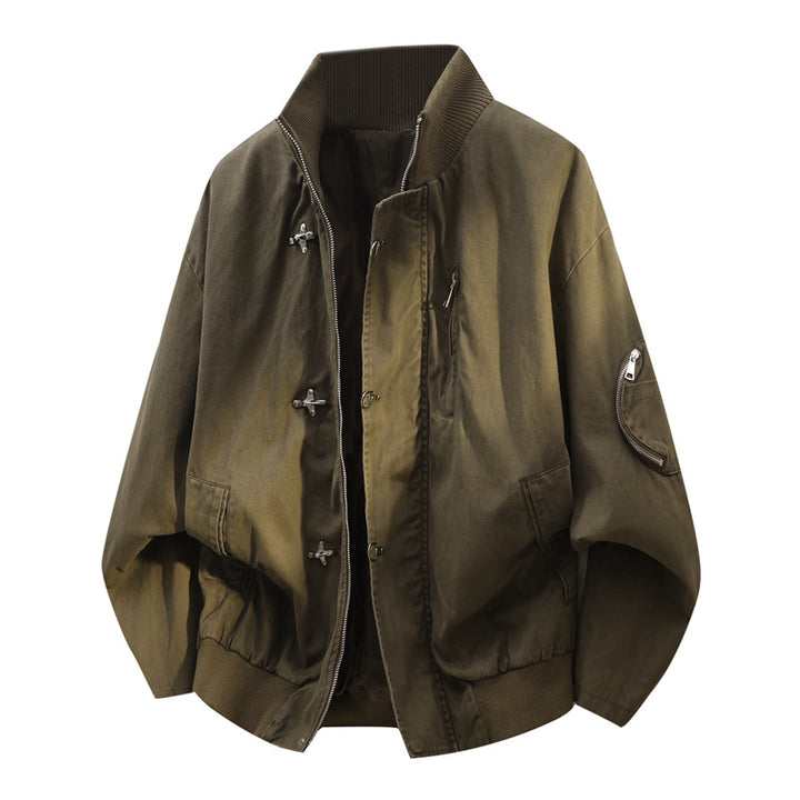 Herren Oversize Bomberjacke im Utility-Look mit Stehkragen, Mehrfach-Reißverschlüssen & Ärmeltasche Echoarchiv