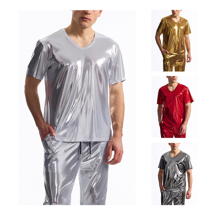 Herren Glänzendes V-Ausschnitt T-Shirt aus hochwertigen Materialien Echoarchiv