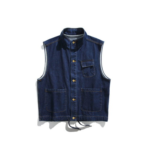 Unisex Denim-Weste im Utility‑Stil mit Stehkragen Echoarchiv
