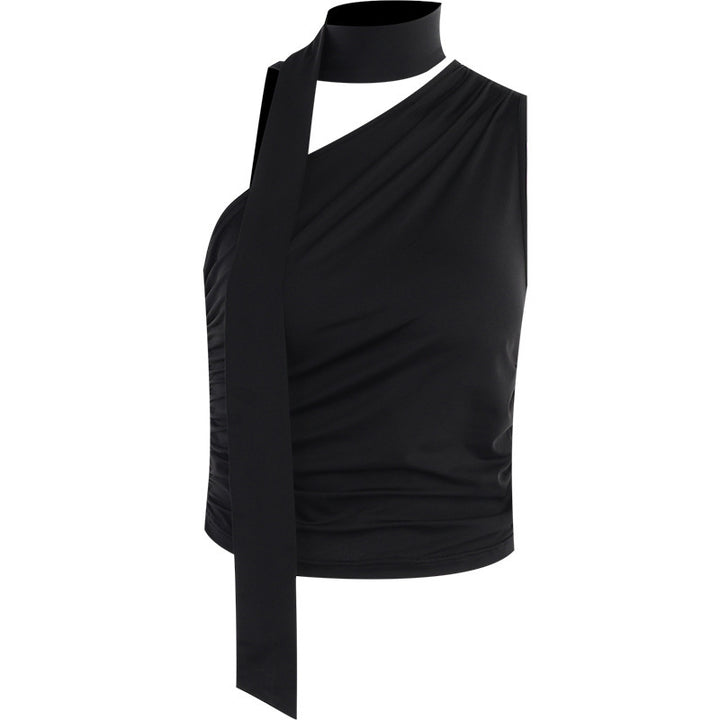 Damen asymmetrisches Top mit bindbaren Schlaufen und Raffung Echo Archiv