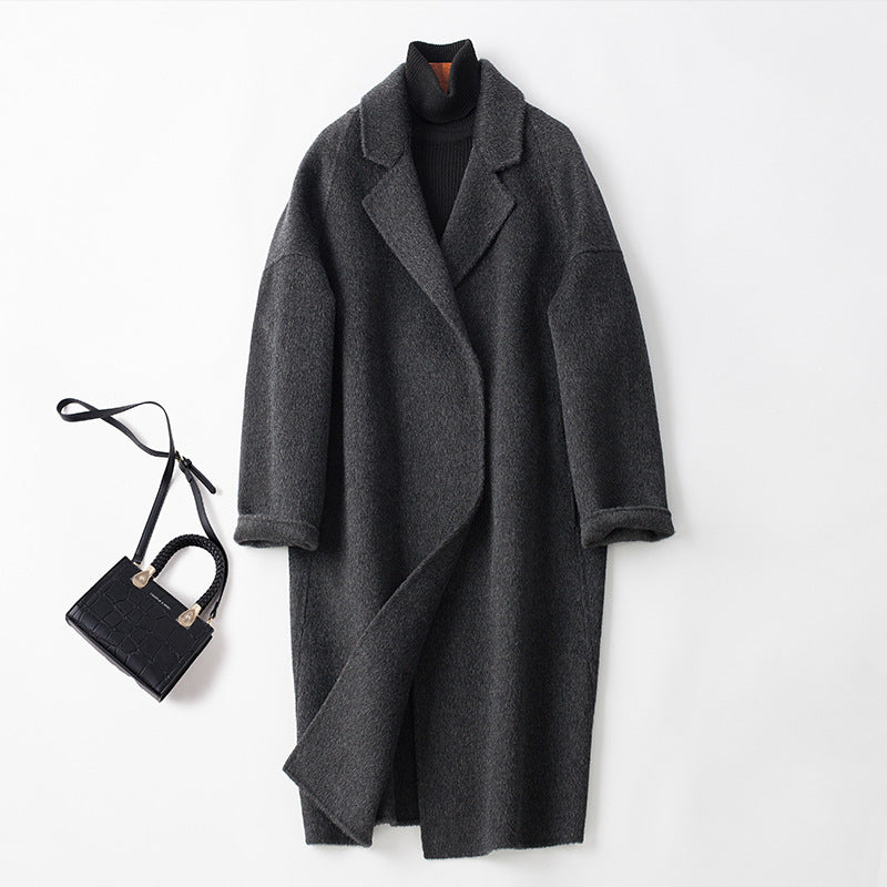 Damen Eleganter Wollmantel mit Abnehmbarer Kapuze Echoarchiv