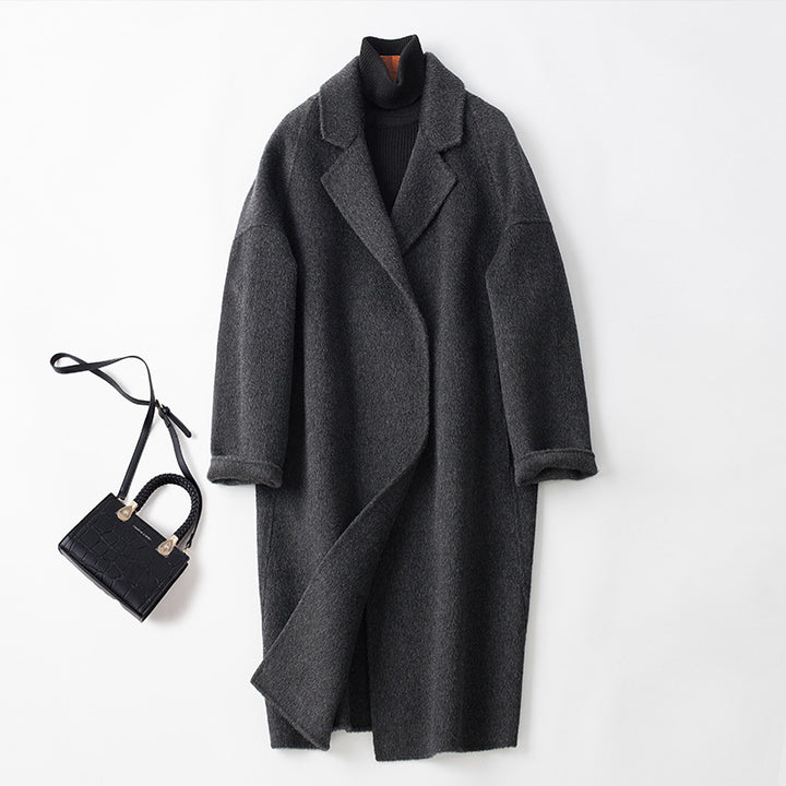Damen Eleganter Wollmantel mit Abnehmbarer Kapuze Echoarchiv