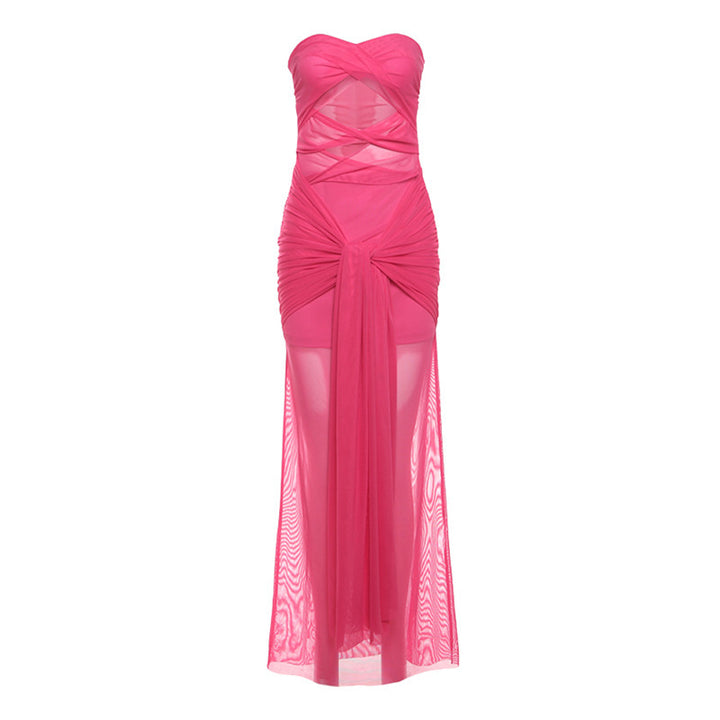 Damen Elegantes trägerloses Maxikleid mit raffinierten Drapierungen und transparenter Optik Echo Archiv