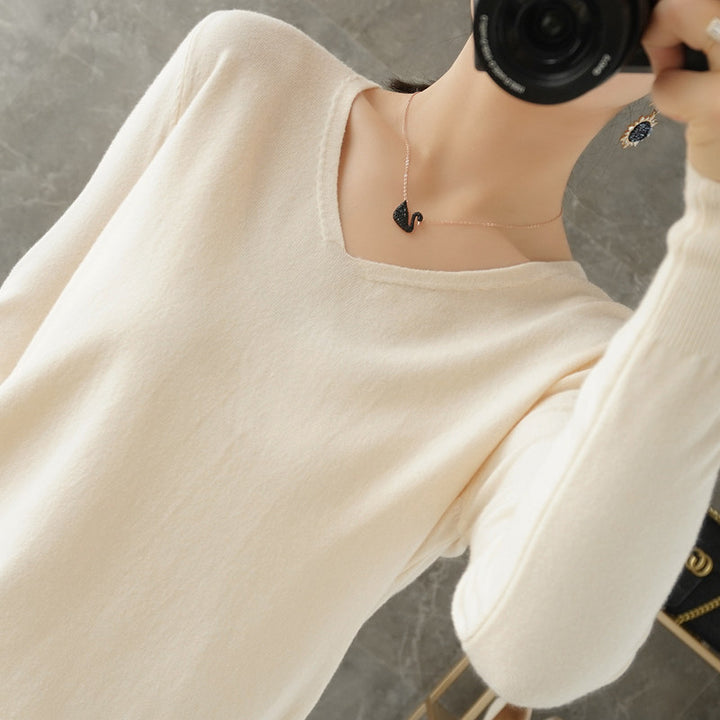 Damen leichter V-Ausschnitt Kaschmir-Look Feinstrickpullover Echoarchiv
