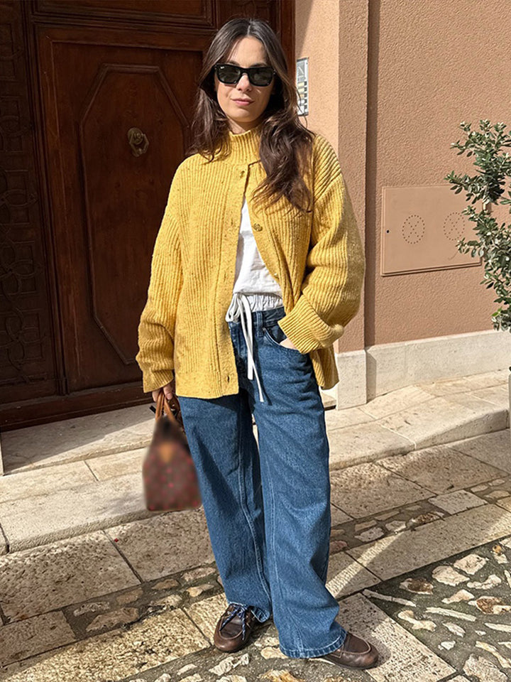 Damen Oversize-Strickjacke mit Rippenstruktur und Stehkragen Echoarchiv