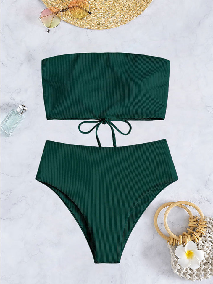 Damen Bandeau-Bikini mit hohem Bund und Rippdesign Echo Archiv