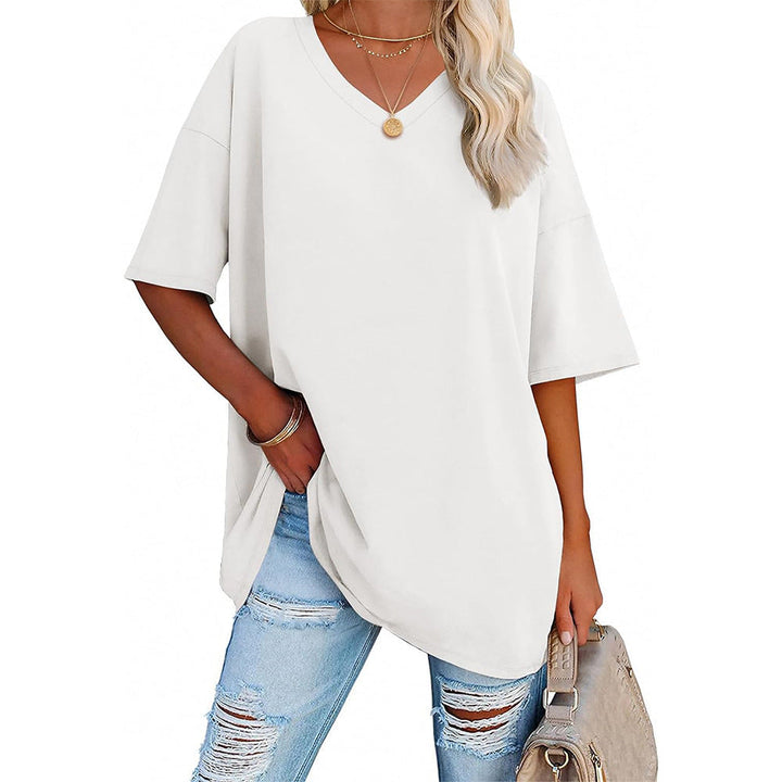 Damen Oversized T-Shirt mit V-Ausschnitt und seitlichen Schlitzen Echoarchiv