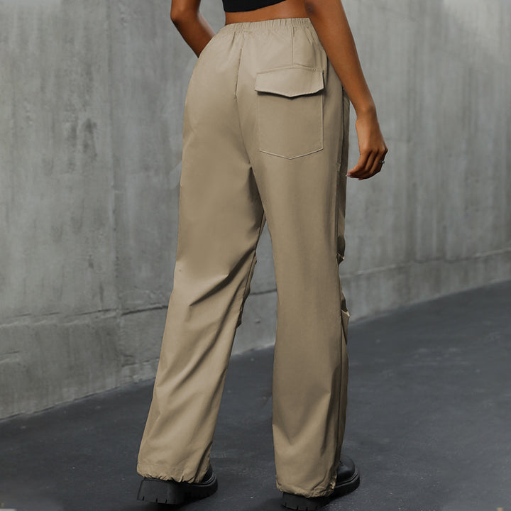 Damen Locker geschnittene Utility-Hose mit hohem Gummibund, Tunnelzug-Saum & verdeckter Knopfleiste Echoarchiv