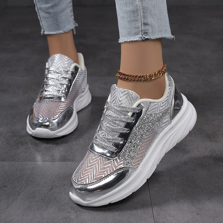 Damen nan glamouröser auffälliger Sneaker mit Glitzerpaneelen jacquardgewebtem Obermaterial und ergonomischer Wellenlaufsohle Echo Archiv