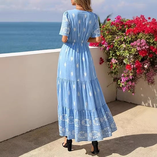 Damen Boho Maxikleid mit floralen Prints und Taillengürtel Echo Archiv