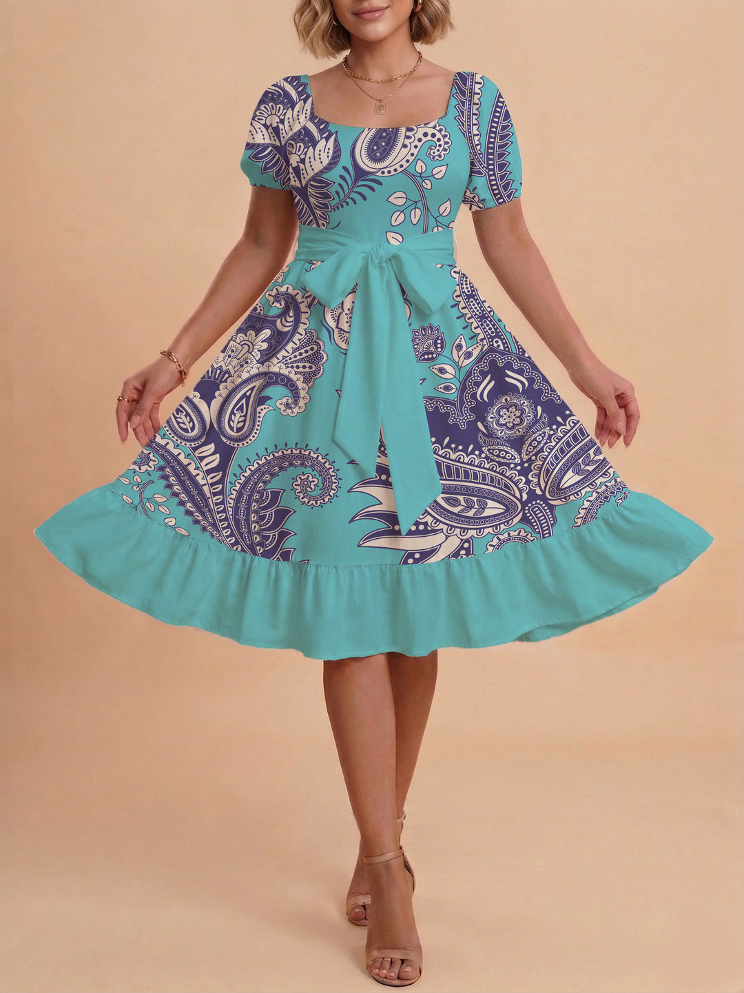 Damen elegantes Maxikleid mit floralem Design und Taillengürtel Echo Archiv