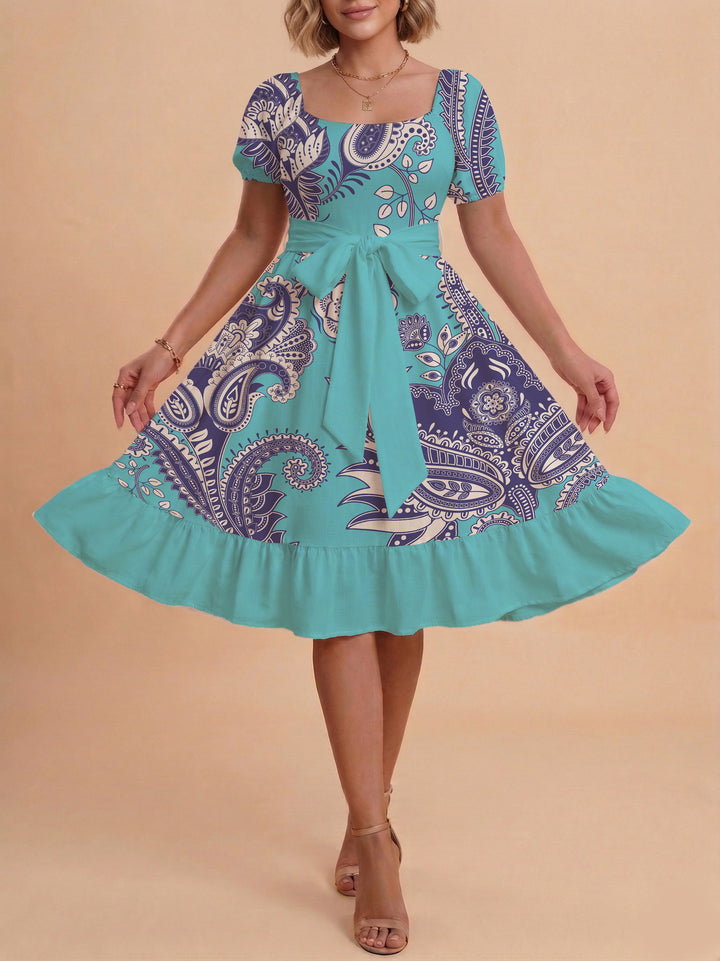 Damen elegantes Maxikleid mit floralem Design und Taillengürtel Echo Archiv
