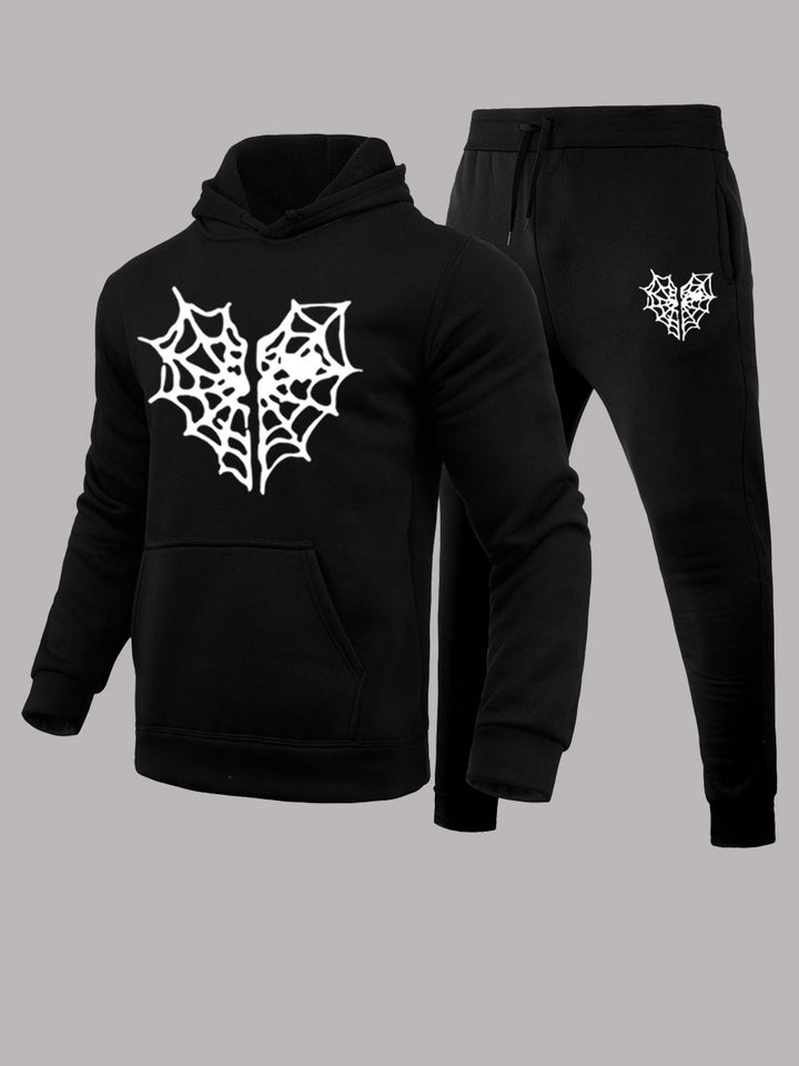 Herren Kapuzenpullover und Jogginghose Set mit einzigartigem Spinnennetz-Motiv Echoarchiv