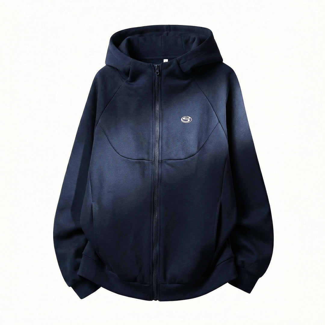 Unisex Oversize Kapuzen-Sweatjacke mit Reißverschluss und wattierter Struktur Echo Archiv