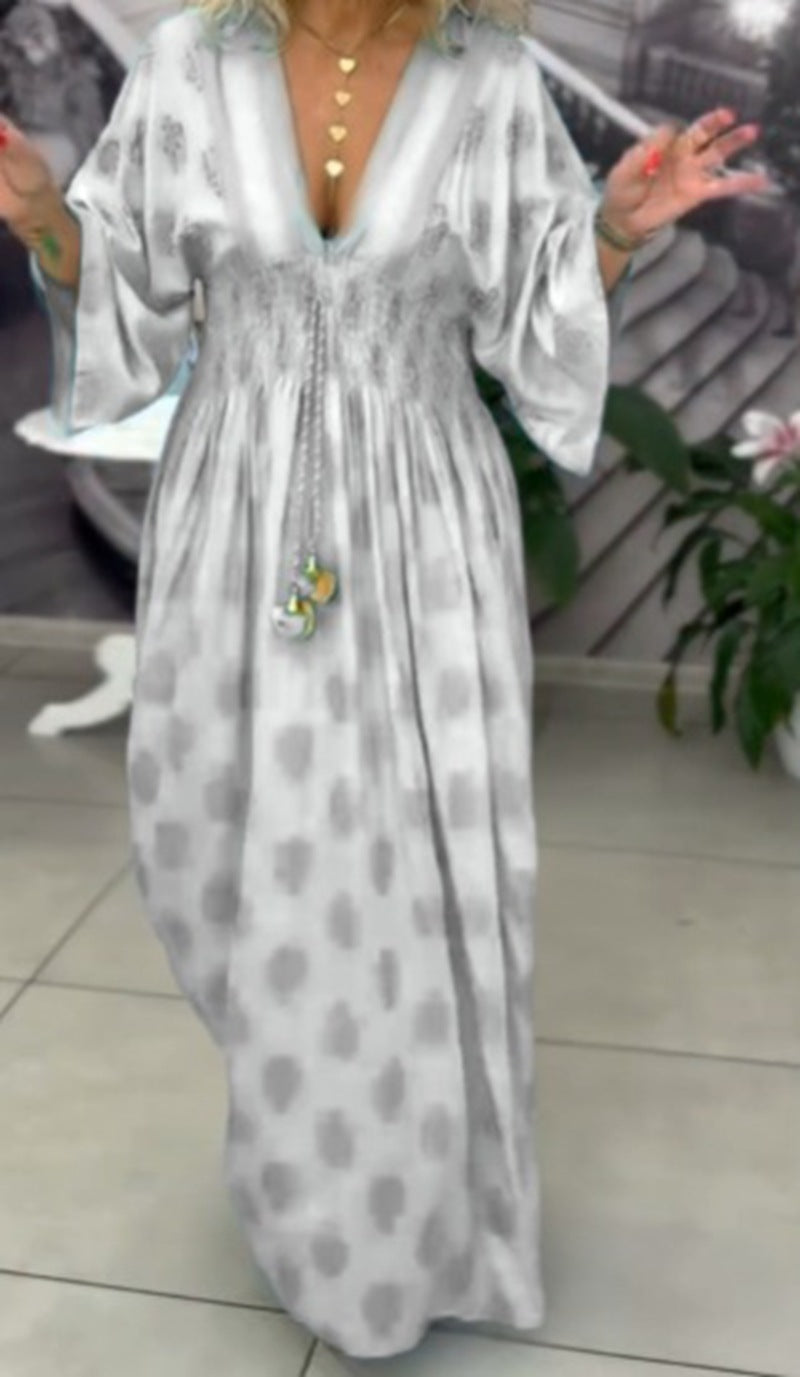 Damen nan gerafftes Maxikleid mit Smok-Taille, Kimonosärmeln und Zierquaste Echo Archiv