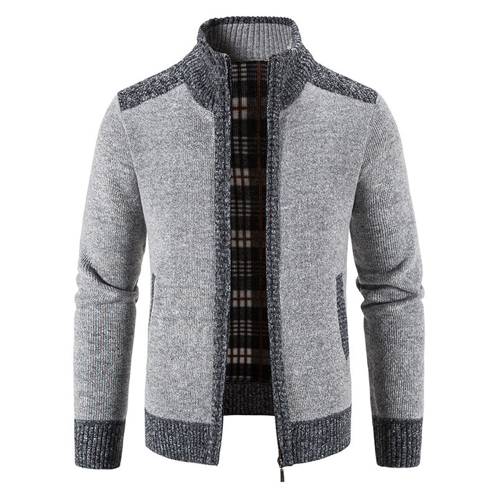 Herren nan gefütterte Reißverschluss-Strickjacke mit Stehkragen, wärmender Karofleece-Innenseite und gerippten Bündchen Echo Archiv