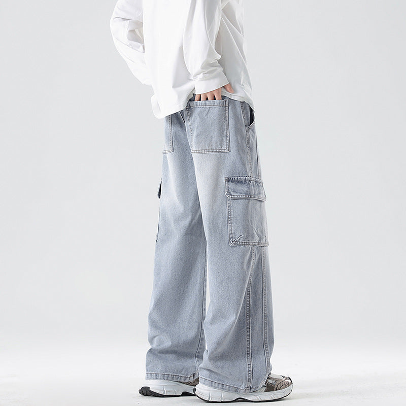 Herren Stonewashed-Denim Cargopalazzo mit extra weitem Bein und sichtbaren Ziernähten Echo Archiv