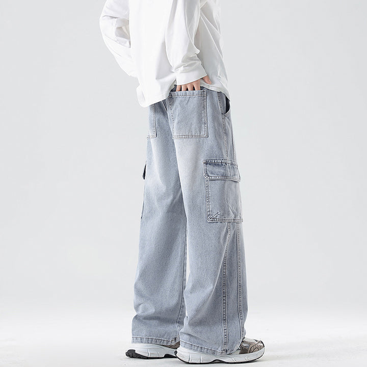 Herren Stonewashed-Denim Cargopalazzo mit extra weitem Bein und sichtbaren Ziernähten Echo Archiv