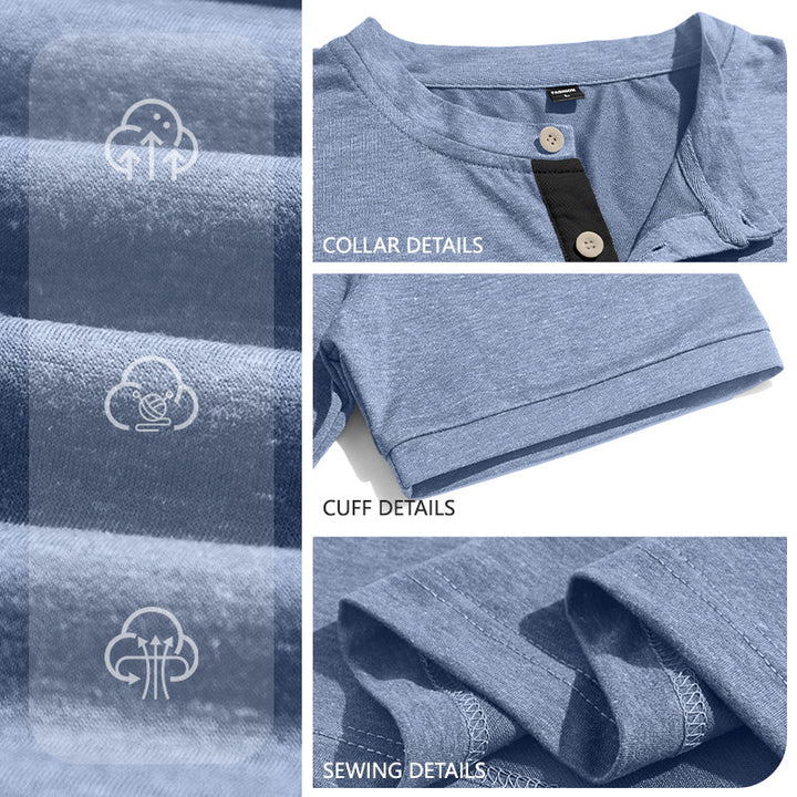 Herren nan strukturiertes Baumwoll-Henleyshirt mit kurzem Stehkragen Knopfleiste und Brusttasche Echo Archiv