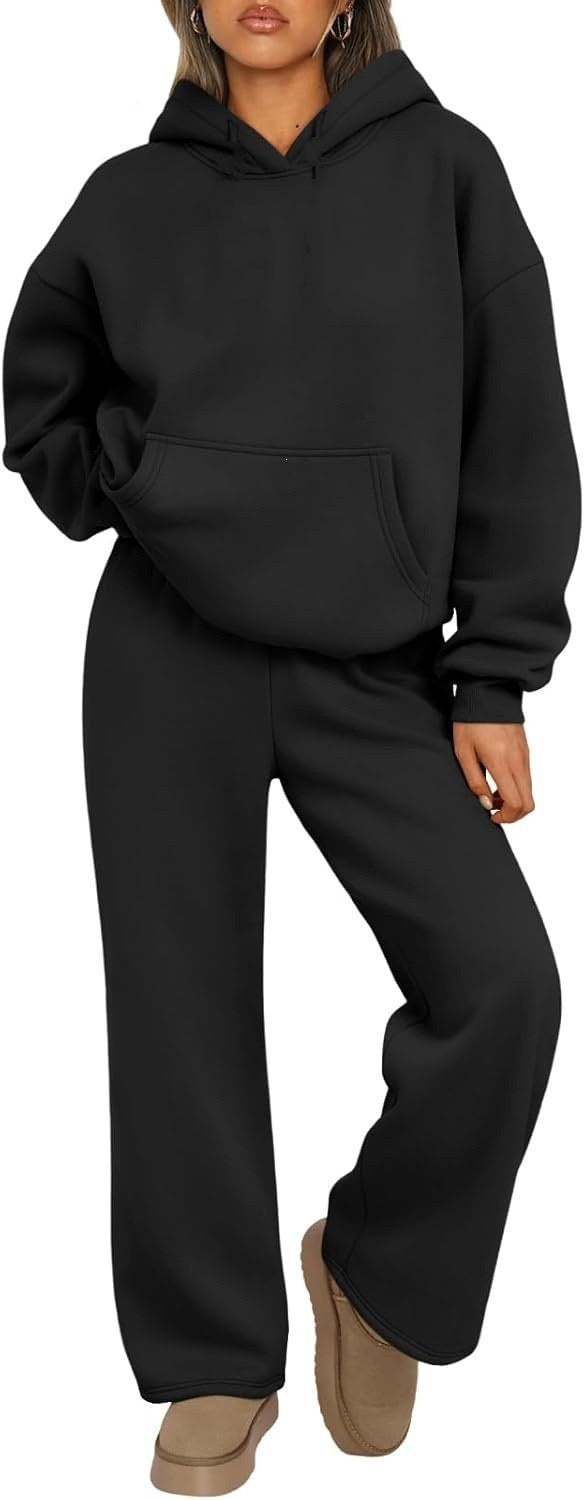 Damen nan Cozy-Loungewear-Set mit oversized Kapuzenpullover, Kängurutasche und weiten Palazzo-Jogginghose Echo Archiv