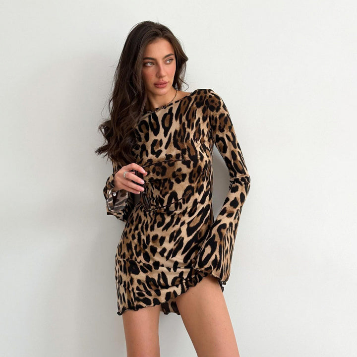 Damen Mini-Kleid mit langem Arm im Leopardenmuster Echo Archiv