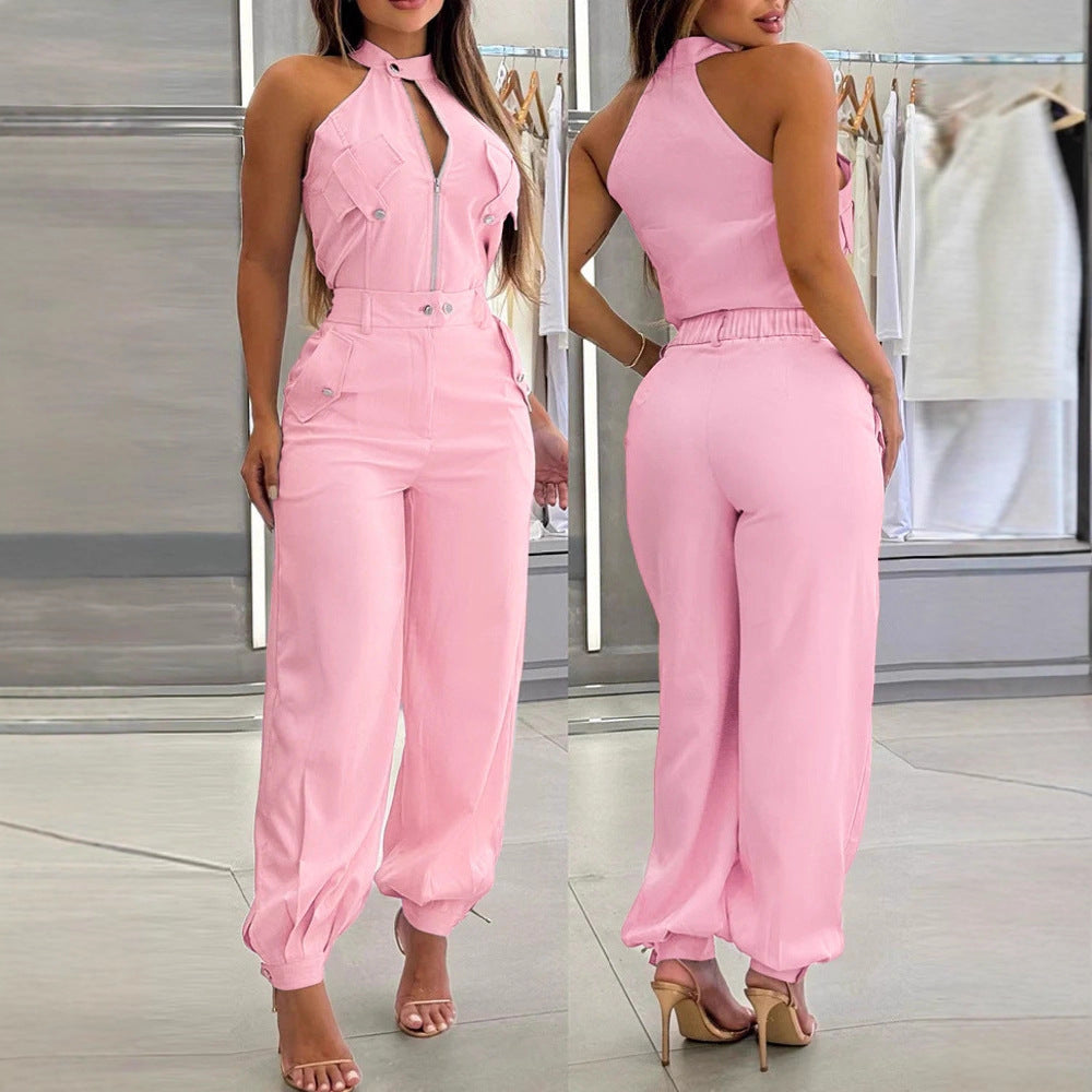 Damen modischer einteiliger Overall mit hohem Kragen und praktischen Taschen Echo Archiv