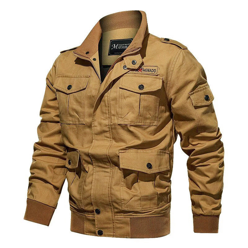 Herren Militärinspirierte Canvas-Fieldjacke mit Schulterklappen und Multifunktions-Taschen Echoarchiv