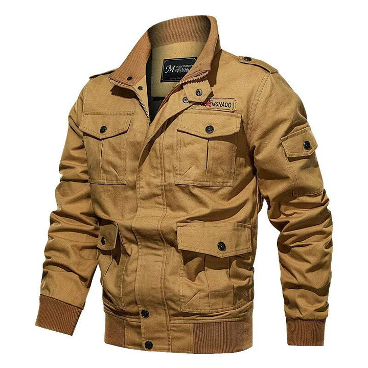 Herren Militärinspirierte Canvas-Fieldjacke mit Schulterklappen und Multifunktions-Taschen Echoarchiv