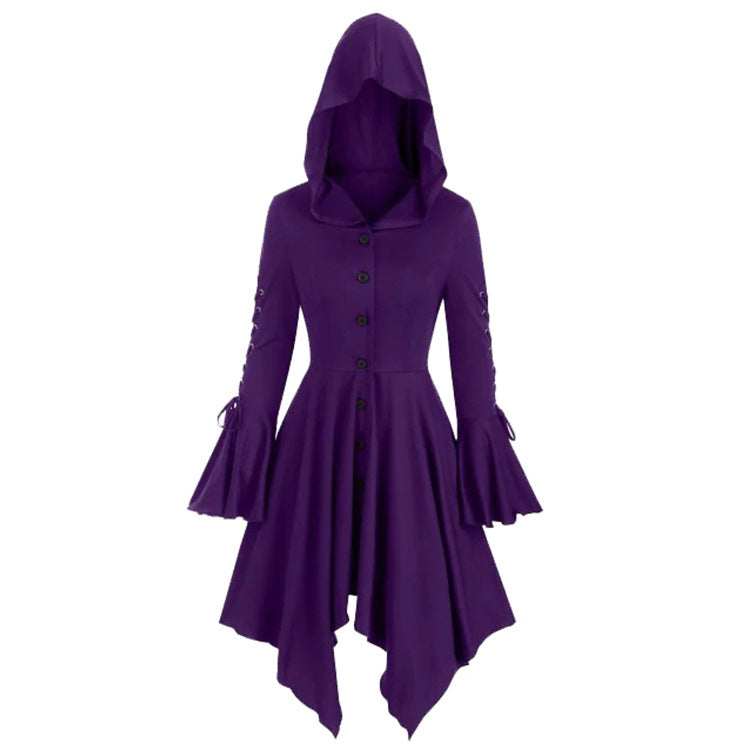 Damen nan Kapuzen-Mantelkleid mit asymmetrischem Zipfelsaum und geschnürten Glockenärmeln Echo Archiv