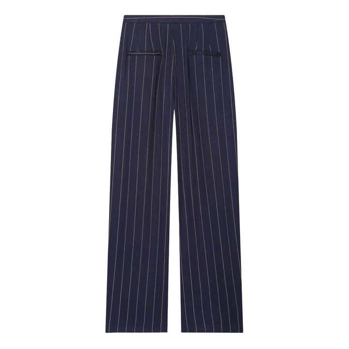 Damen weite Palazzohose mit hoher Taille, Bundfalte und feinem Nadelstreifen-Design – Avélisse