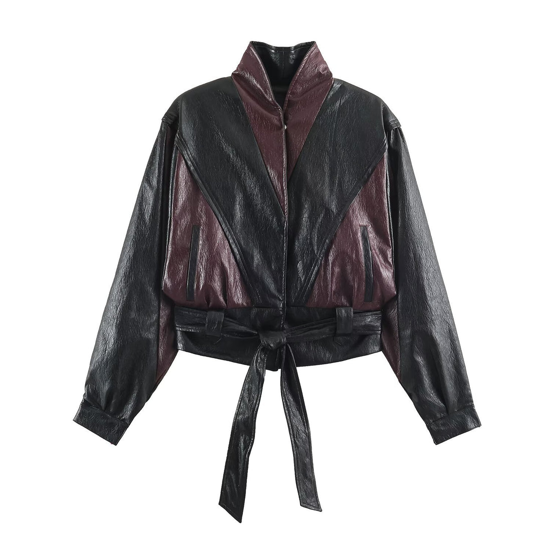 Damen Kurzjacke im Blousonstil mit hochabschließendem Kragen und Bindegürtel Echoarchiv