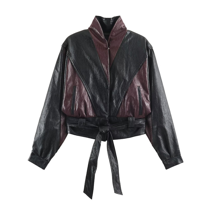 Damen Kurzjacke im Blousonstil mit hochabschließendem Kragen und Bindegürtel Echoarchiv